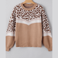 Jae Leopard Color Block Knit Round Neck Baggy Sweater