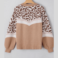 Jae Leopard Color Block Knit Round Neck Baggy Sweater
