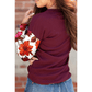 Irvine Floral Sleeve Solid Ribbed Body Patchwork Long Sleeve Top