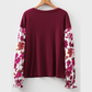 Irvine Floral Sleeve Solid Ribbed Body Patchwork Long Sleeve Top