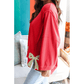 Sonda Fiery Red Floral Bow Patched Exposed Seam Patchwork Slit Baggy Sweatshirt