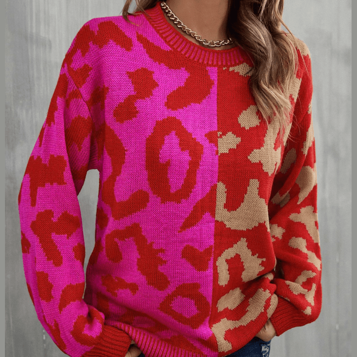 Lenaya Leopard Lines Colorblock Knit Sweater - 3 Colors