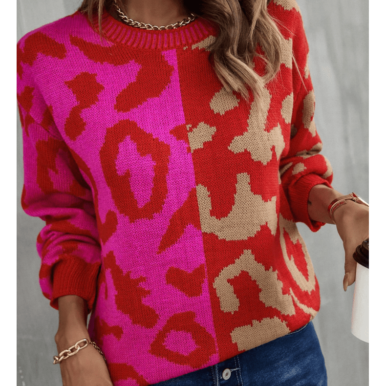 Lenaya Leopard Lines Colorblock Knit Sweater - 3 Colors