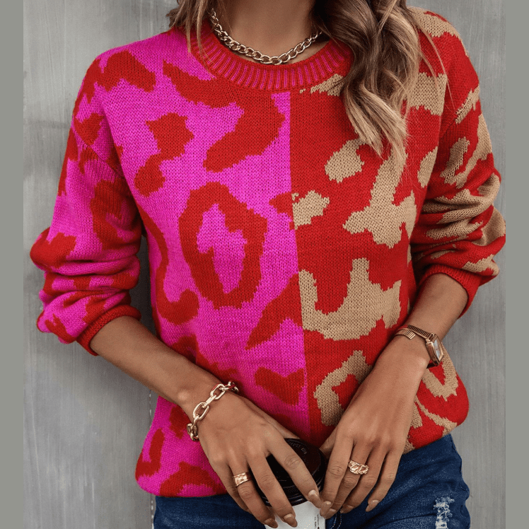 Lenaya Leopard Lines Colorblock Knit Sweater - 3 Colors