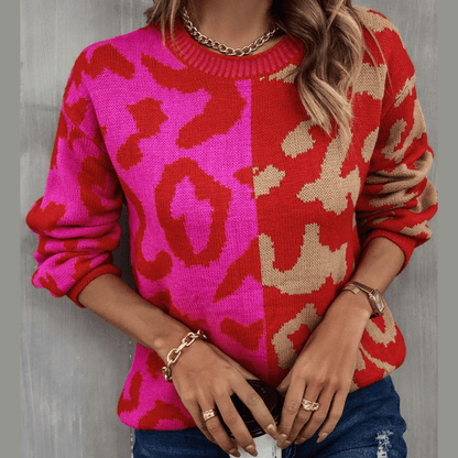 Lenaya Leopard Lines Colorblock Knit Sweater - 3 Colors