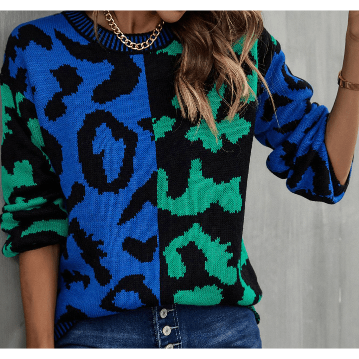 Lenaya Leopard Lines Colorblock Knit Sweater - 3 Colors