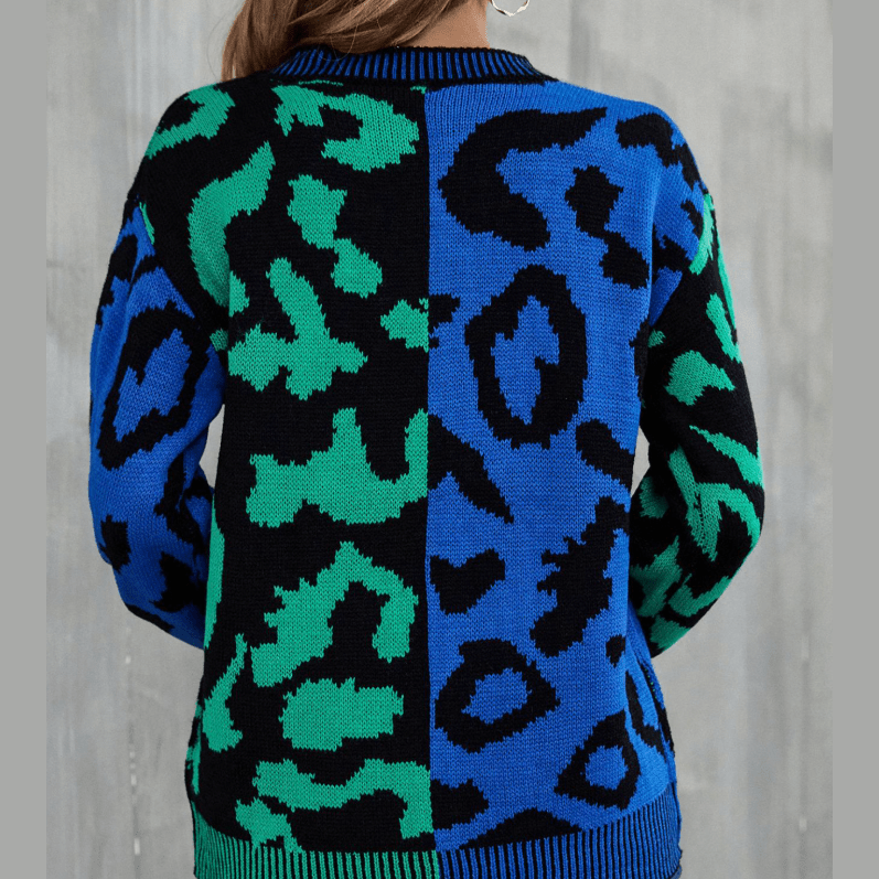 Lenaya Leopard Lines Colorblock Knit Sweater - 3 Colors