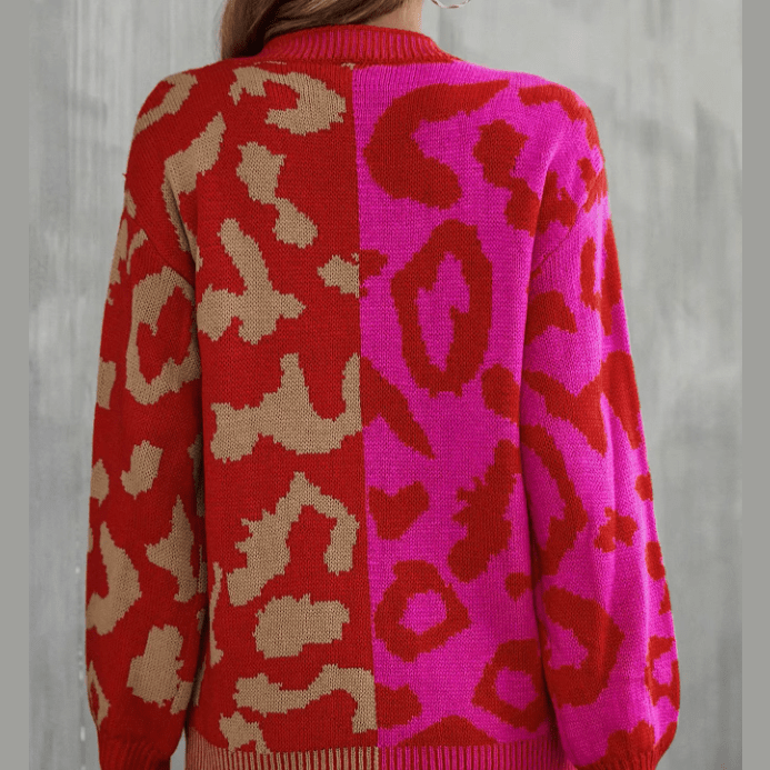 Lenaya Leopard Lines Colorblock Knit Sweater - 3 Colors