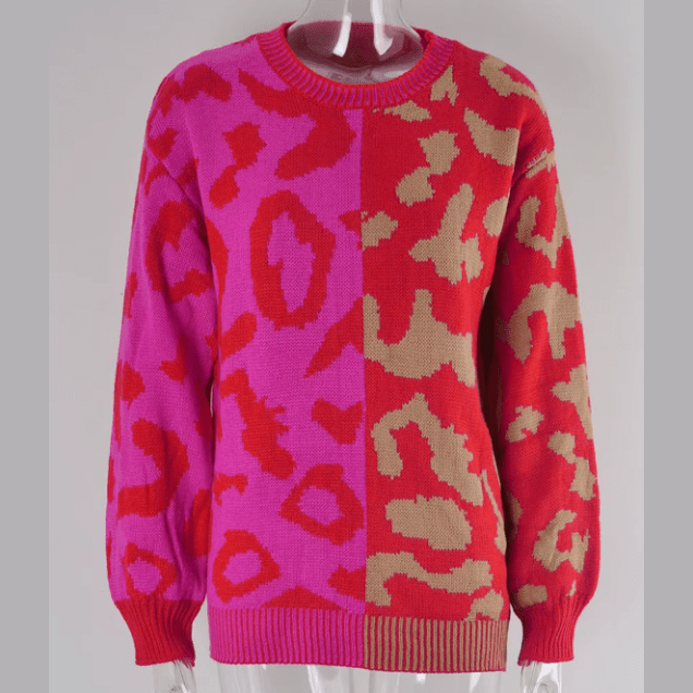Lenaya Leopard Lines Colorblock Knit Sweater - 3 Colors