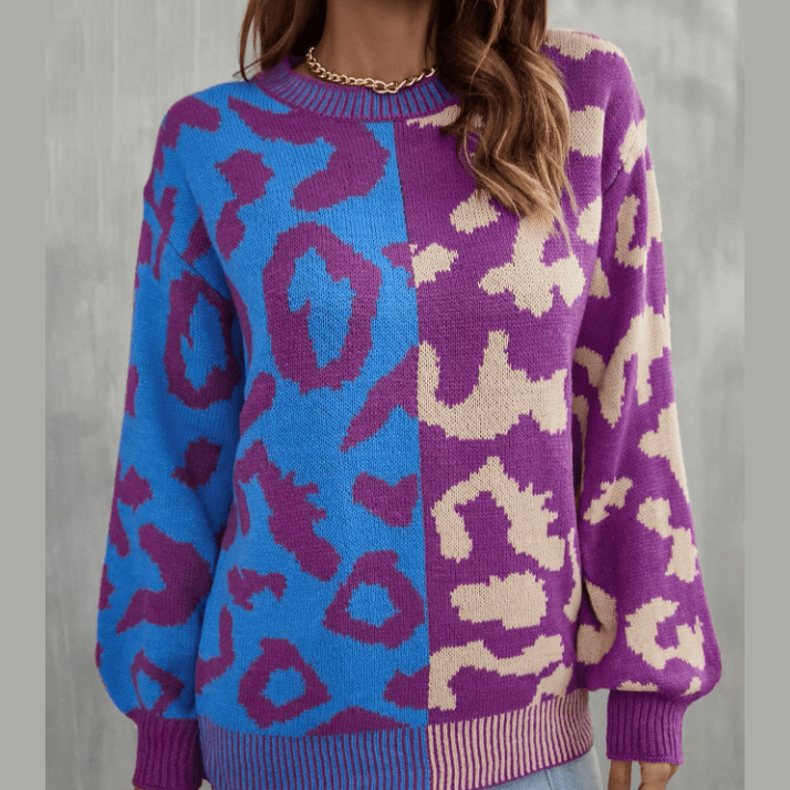 Lenaya Leopard Lines Colorblock Knit Sweater - 3 Colors
