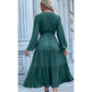 Gaelle Green Button Front Tiered Midi Dress
