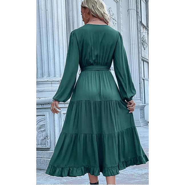 Gaelle Green Button Front Tiered Midi Dress