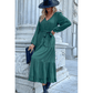 Gaelle Green Button Front Tiered Midi Dress