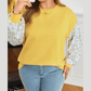 Lou Lou Yellow Stripe Striped Contrast Floral Sleeve Patchwork Plus Size Loose Top