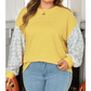 Lou Lou Yellow Stripe Striped Contrast Floral Sleeve Patchwork Plus Size Loose Top