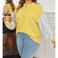 Lou Lou Yellow Stripe Striped Contrast Floral Sleeve Patchwork Plus Size Loose Top