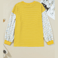 Lou Lou Yellow Stripe Striped Contrast Floral Sleeve Patchwork Plus Size Loose Top