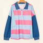 Shonda Blue Stripe Colorblock Patchwork Zip Up Plus Size Pullover