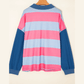 Shonda Blue Stripe Colorblock Patchwork Zip Up Plus Size Pullover