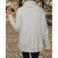 Agnese Light Grey Textured Knit Drawstring Cowl Neck Oversize Top with Side Slits