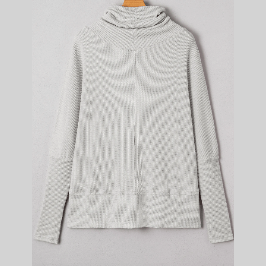 Agnese Light Grey Textured Knit Drawstring Cowl Neck Oversize Top with Side Slits