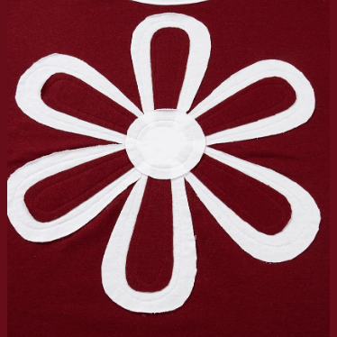 Vernita Red Dahlia Cheerful Daisy Flower Patched Round Neck Long Sleeve Top