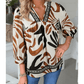 Wynn Brown Abstract Print Puff Sleeve Loose Blouse