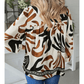 Wynn Brown Abstract Print Puff Sleeve Loose Blouse