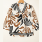 Wynn Brown Abstract Print Puff Sleeve Loose Blouse