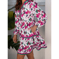 Bettina Purple Floral Print Contrast Striped Detail Long Sleeve Mini Dress