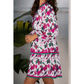 Bettina Purple Floral Print Contrast Striped Detail Long Sleeve Mini Dress