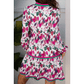 Bettina Purple Floral Print Contrast Striped Detail Long Sleeve Mini Dress