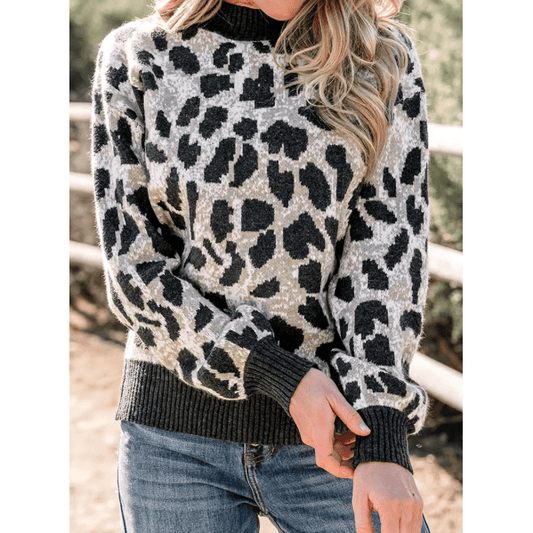 Gayla Carbon Grey Leopard Drop Shoulder Baggy Sweater