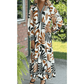RTS Brown Tropical Printed Contrast Trim Neck Long Sleeve Ruffle Hem Dress