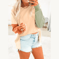 Hester Beige Color Block Patchwork Split Hem Casual Sweatshirt