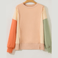Hester Beige Color Block Patchwork Split Hem Casual Sweatshirt