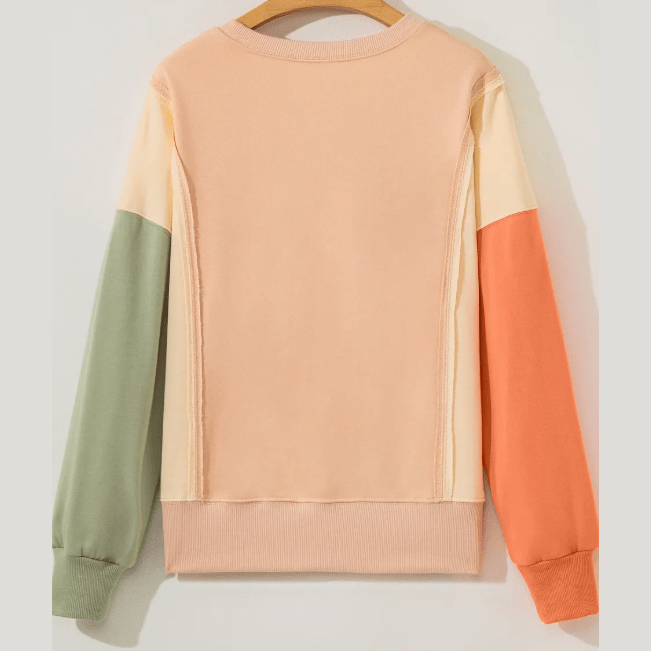 Hester Beige Color Block Patchwork Split Hem Casual Sweatshirt