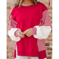 Jenci Red Striped Patchwork Sleeve Colorblock Sweatshirt