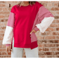 Jenci Red Striped Patchwork Sleeve Colorblock Sweatshirt