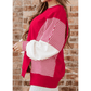 Jenci Red Striped Patchwork Sleeve Colorblock Sweatshirt