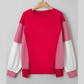 Jenci Red Striped Patchwork Sleeve Colorblock Sweatshirt