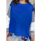 Jenci Blue Striped Patchwork Sleeve Colorblock Sweatshirt