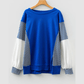 Jenci Blue Striped Patchwork Sleeve Colorblock Sweatshirt