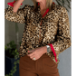 Lenore Brown Fierce Leopard Allure Contrast Ruffle Trim V Neck Shirt
