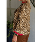 Lenore Brown Fierce Leopard Allure Contrast Ruffle Trim V Neck Shirt