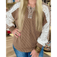 Reggi Dark Khaki Twisted Ribbed Leopard Lace Contrast Patchwork Long Sleeve Top