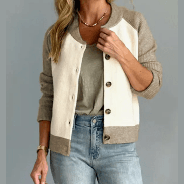Celia Color Block Ribbed Knit Button Down Sweater Cardigan