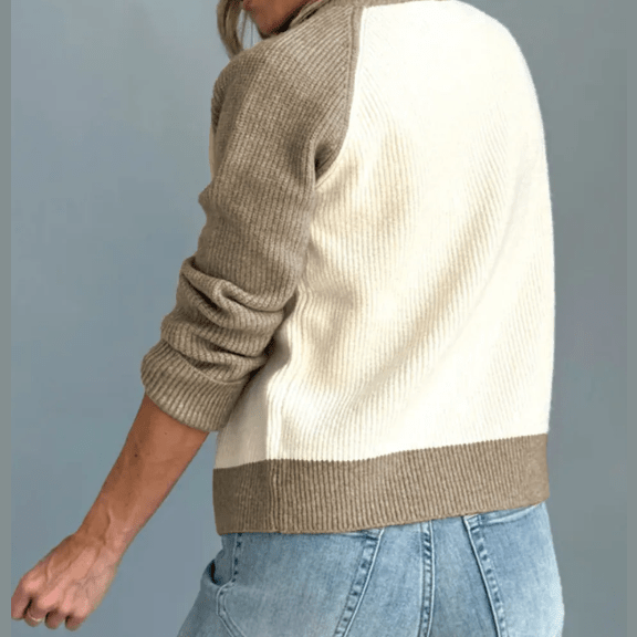 Celia Color Block Ribbed Knit Button Down Sweater Cardigan