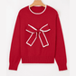 Darla Red Contrast Trim Big Bow Accent Holiday Cropped Sweater