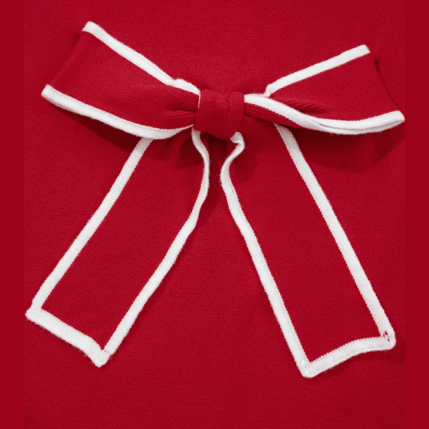 Darla Red Contrast Trim Big Bow Accent Holiday Cropped Sweater